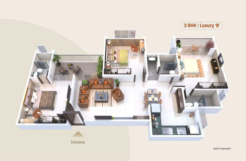 RKL Aarika Towers 3 BHK floor plan.best luxury 2 BHK 3 BHK Pune cheapest premium apartment